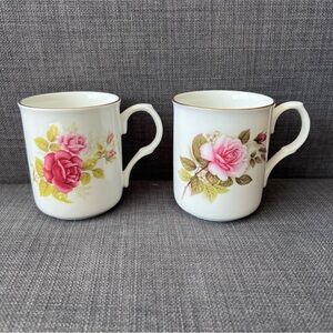 Charming Crown Trent pair Floral Mugs - Pink and Green Design great condition